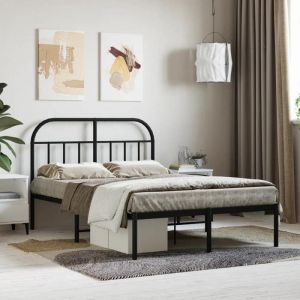 CHIC Lit Double 2 Personnes Cadre de lit métal avec tête de lit noir 120x190 cm Design67824