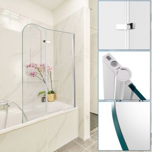 Clanmacy Pare-baignoire Repliable facile à nettoyer pivotant à 180degré 2 parties 100x140cm Argent PARE-BAIGNOIRE