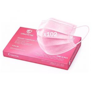 CRAZYCHIC - x102 Masque Chirurgical M&eacute;dical Rose Type IIR - Certifi&eacute; CE Norme EN14683 Masque 3 Plis Protection Respiratoire EFB>99%
