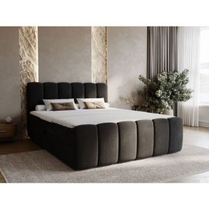 Lit complet - avec matelas - lit adulte - velours - noir - Cloud 160x200
