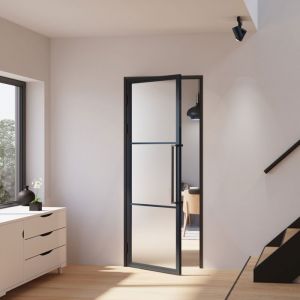 Schulte porte int&eacute;rieure loft en verre 83x197cm bloc-porte vitr&eacute; atelier noir verre satin&eacute;  3 vitrages tirant gauche