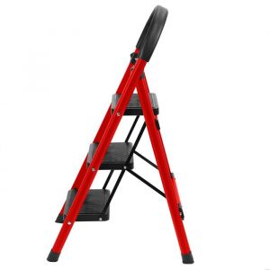 Escabeau - Fianao - 3 Marches - Pliant - Antid&eacute;rapant - Charge 150KG  (rouge)