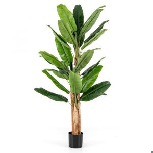COSTWAY Bananier Artificiel de 195 cm Tiges Triples 27 Grandes Feuilles Plante Verte en Pot Décoration de Maison Salon Bureau