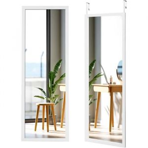 COSTWAY Miroir Mural Suspendu Miroir de Porte 120 x 37 CM avec Crochets de Suspension pour Chambre Salon Vestiaire Blanc