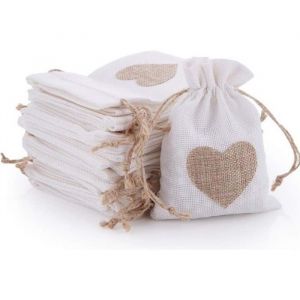 30Pcs Sachets en Toile de Jute Pochettes avec Cordon et Motif de Coeur pour Drag&eacute;e Bijoux Cadeau Mariage Bapt&ecirc;me Anniversaire No&euml;l