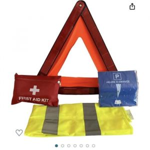 RMY Pack de sécurité Tout en 1 Gilet de Jaune Triangle de signalisation Trousse de Premiers Secours Disque de stationnement