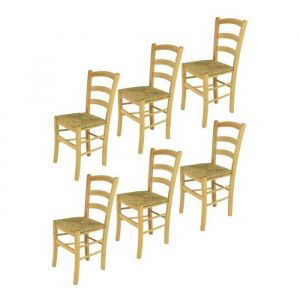 Tommychairs - Set 6 chaises cuisine VENICE robuste structure en bois de hêtre peindré en couleur naturelle et assise en paille