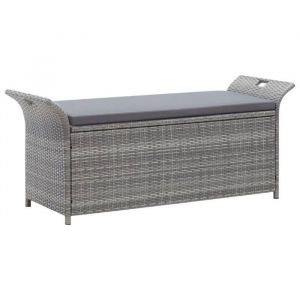 UU Coffre de Rangement Extérieur Banc de rangement avec coussin gris 138 cm résine tressée FR48911