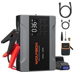 Booster de batterie voiture WOLFBOX 2000A avec compresseur et gonfleur digital 12V portable