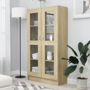 Armoire à vitrine - VIDAXL - Chêne sonoma - 2 portes - Aspect bois - Meuble de séjour