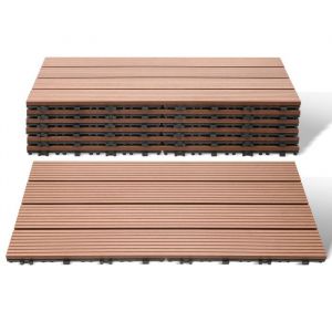 Yaskilosiu Lot de 6 WPC Dalles de terrasse 4 lattes 1 m2 30 x 60 cm Dalles clipsables Composite bois Marron DALLAGE