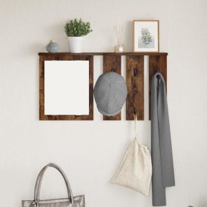 Moderne Porte-manteau mural - Portant &agrave; V&ecirc;tements avec &eacute;tag&egrave;re Montage mural avec miroir Ch&ecirc;ne fum&eacute; 85 x 10 x 45 cm@FR(3561894)