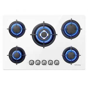 Plaque de Cuisson Gaz - ISEASY - 5 Foyers - Blanc - 77x51 cm - Gaz Naturel/Propane/Butane