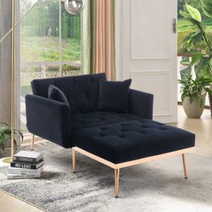Fauteuil relax 165 &times; 90 &times; 77 cm fauteuil convertible avec 2 coussins et dossier r&eacute;glable velours noir