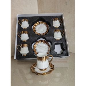 Service a cafe - 6 tasses de cafe - 6 dessous de tasses - fleur - LEUMX - blanc