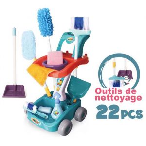 Kit de Nettoyage pour Enfants - 22 Accessoires - Chariot de M&eacute;nage Enfant Jouet - Cadeau &Eacute;ducatif pour Filles et Gar&ccedil;ons