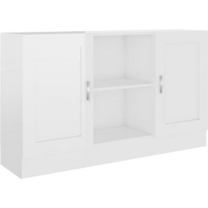 Bahut bas D&eacute;cor Buffet De Cuisine - MM Meuble - Blanc brillant - 2 portes - 120x305x70 cm