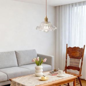 iDEGU Suspension Luminaire ModerneLustre Abat-jour en Verre Vintage E27 Lampe de Plafond Design Fleurs Style Nordique pour Salon