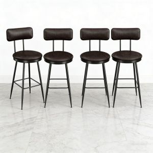 Tabouret de bar - NMONET - Lot de 4 - Simili-cuir noir - Dossier ergonomique - Design scandinave