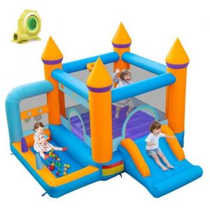 DREAMADE Château Gonflable 5-en-1 pour Enfants avec Toboggan Piscine à Balles Jeux de lancer danneaux Souffleur de 680W