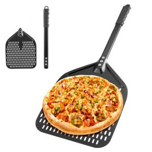TTLIFE Pelle à pizza 30 x 30 x 72 cm Pelle à pizza perforée en aluminium anodisé dur pour une glisse facile sur la pierre à pizza
