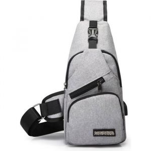 GRIS Sacoche Homme USB Porté Travers Sac Poitrine Bandoulière pour Sport Voyage