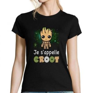 T-Shirt Femme - Marvel - Je sappelle Groot - 100% Coton - Col V - Manches Courtes