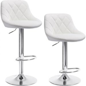 WOLTU Tabouret de bar lot de 2Tabouret en cuir synth&eacute;tique Si&egrave;ge bien rembourr&eacute; Hauteur r&eacute;glable Facile &agrave; nettoyer Blanc
