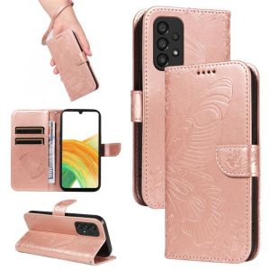 Papillons Housse Pour Samsung Galaxy A53 5G Etui Portefeuille Antichoc Housse avec Porte-Cartes Fonction de Support Or Rose