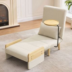 Fauteuil convertible Fauteuil Relax Fauteuil salon 3 en 1 en bois massif avec plateau Fauteuil pliant chaise longue lit simple