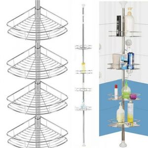 Étagère Salle de Bain Télescopique Étagère de Douche Réglable en Hauteur Étagère dAngle Sans Percage avec 4 Paniers190 à 310 cm