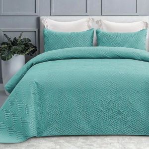 Moderne Couvre-Lit 260x280 cm Dessus Lit avec 2 Taies oreiller en Microfibre avec Motif 260 x 280 cm#Vert JETEE DE LIT