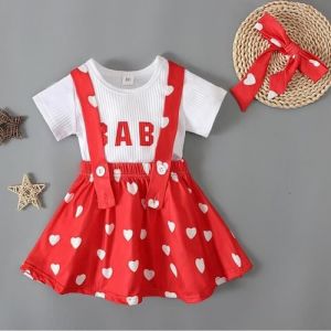 ENSEMBLE DE VETEMENTS 1-5 Ans 3 PCS Ensemble de Vêtements pour Bébé Fille : T-shirt + Jupe Porte-jarretelles Cœur Aimant + Bandeau