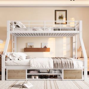 O.Ye Lit Superpos&eacute; Enfant 90x200 + 140x200 avec Rangement，&Eacute;tag&egrave;re &agrave; Chaussures Garde-Corps S&eacute;curis&eacute; Certifi&eacute; blan LITS SUPERPOSES