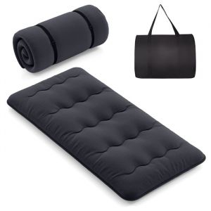 COSTWAY Matelas Futon 90 x 200 CM Surmatelas Amovible Lavable Matelas de Sol Portable avec Sac de Transport pour Camping Noir