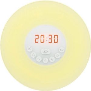 Radio-r&eacute;veil lumineux - Sons de la nature - Lever de soleil simul&eacute; - 5 couleurs de lumi&egrave;re - Lampe de chevet