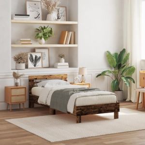 Lit adulte 1 personne - Cadre de lit sans matelas avec lumières LED Bois ancien 90x190 cm @FR(5858535)