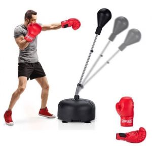 COSTWAY Punching Ball sur Pied Sac de Frappe Enfants Hauteur Réglable 140-158 cm avec Gants Base Lesté de Sable 32kg avec Ventouses