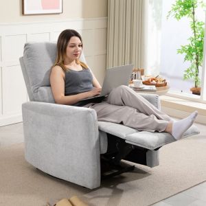 Fauteuil inclinable fauteuil relax manuel dossier et repose-pieds r&eacute;glables assise rembourr&eacute; tissu en lin gris