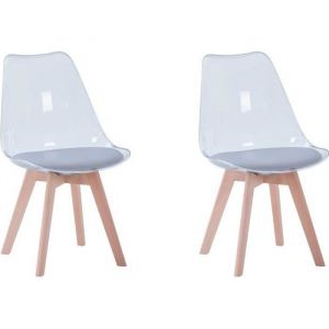 BenyLed Lot de 2 Chaises de Salle à Manger Chaises latérales en Acrylique Transparent avec Coussin Dassise en PU Gris