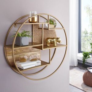 WOHNLING étagère murale bois métal 62x62x17 cm étagère suspendue étagère ronde industrielle