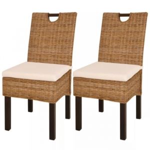 Chaises &agrave; d&icirc;ner Scandinaves - NEW6238 - Rotin Kubu et bois de manguier - Lot de 2 - Couleur naturelle - Blanc