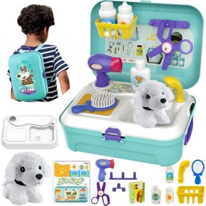 Jouet Vétérinaire Sac À DosJouets de docteur-avec Peluche Chien Jeux Dimitations -16 pièces - pour Enfants Garçons Filles 3 Ans +