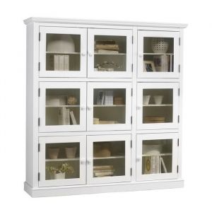 Bibliothèque Vitrine Blanche 9 Portes Vitrées Style Anglais L 163 H 170 P 37 cm - L 163 x l 37 x H 170 cm