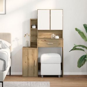 Moderne Coiffeuse Table de chambre avec miroir et LED en chêne artisan bois dingénierie @FR(379998)