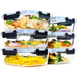 6 pi&egrave;ces 1040ML Bo&icirc;tes Alimentaires en Verre avec Couvercle R&eacute;cipients Herm&eacute;tiques Alimentaire