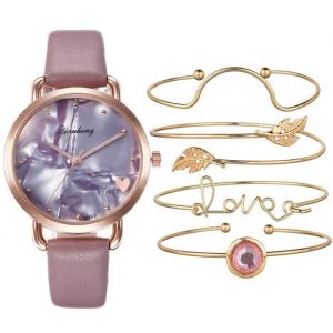 SHARPHY Coffret montre femme + bracelets - quartz personnalis&eacute; mode violet bracelet en cuir cadeau