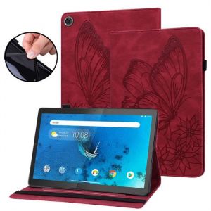 Coque pour Lenovo Tab M10 FHD Plus 10.3 2020 (TB-X606F-X606X)Cuir PU Flip Housse Papillon Vintage Tablette Case - Rouge FGASBW
