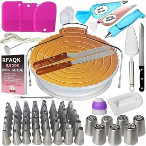 124 Kit de Pâtisserie Inclure Gâteaux Tournant Poches et Douilles Coupe-Gâteau Seringue Patisserie Brosse