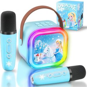 Micro Karaoke EnfantEnceinte Bluetooth Enfant avec 2 Micros sans FilMicro Enfant pour Chanter Id&eacute;e Cadeau Fille 3 4 5 6 7 8 9 Ans